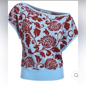 NWT OXKNIT Off-the-Shoulder Floral Sweater in Blue and Red